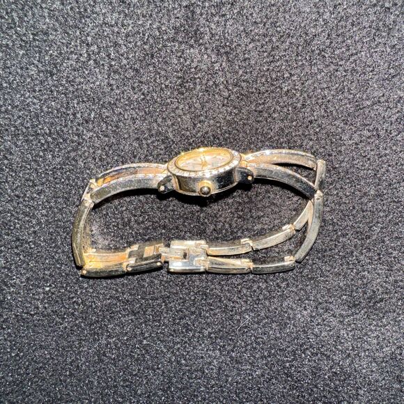 Figaro Couture Quartz Wrist Watch Rhinestone Round Dial Gold Tone Band TImepiece - Picture 5 of 8